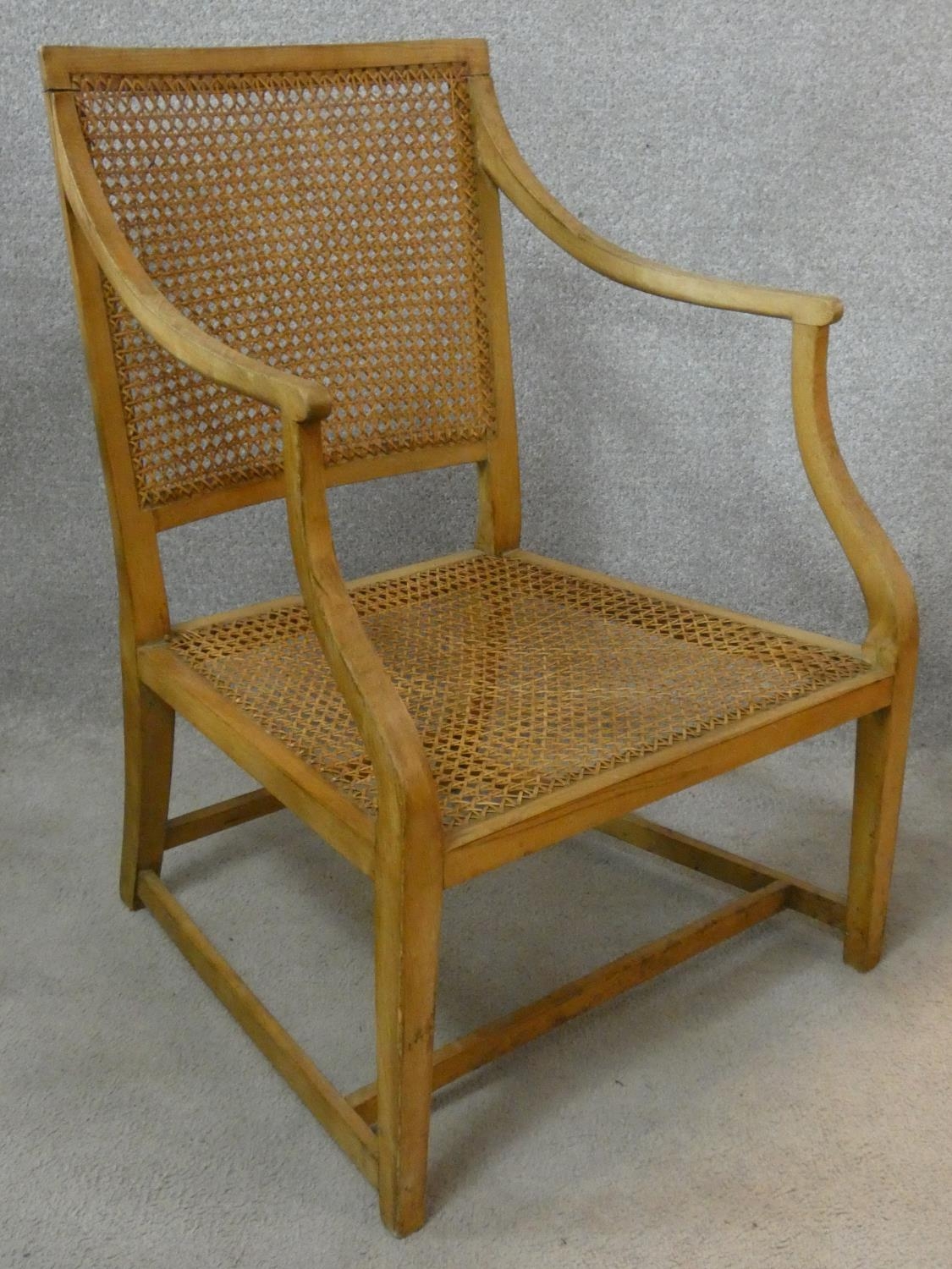 A 19th century cane library armchair with cane seat and back on square tapering stretchered - Image 2 of 5