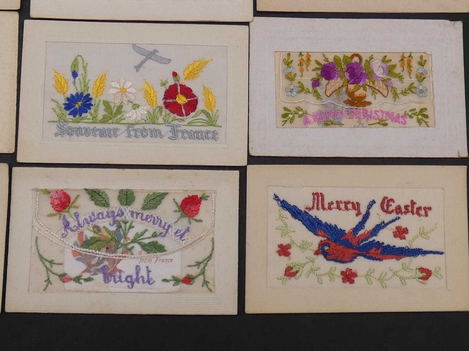 A collection of twenty three silk hand embroidered WW1 souvenir postcards. Some as envelopes with - Image 2 of 11