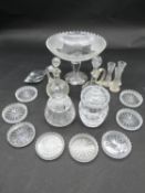 A collection of antique cut glassware. Including a cut crystal stemmed bonbon dish with floral