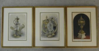 Three 19th century framed and glazed hand coloured plates of various pieces from Watherston &