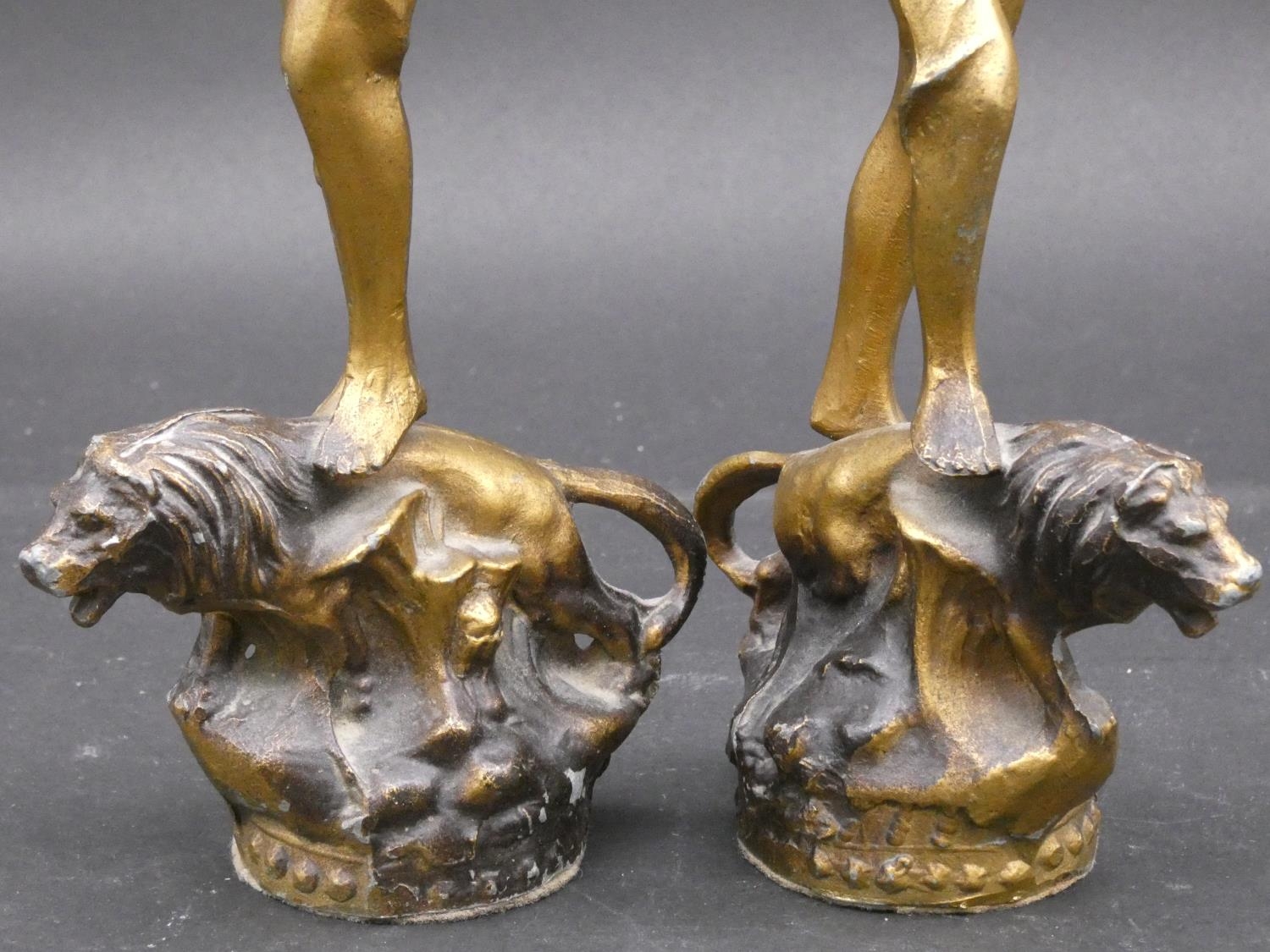 a pair of antique French spelter figures and a miscellaneous collection of brass items viz; a pair - Image 7 of 19