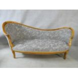 A 19th century beech framed chaise in cut floral velour upholstery on carved cabriole supports. H.80