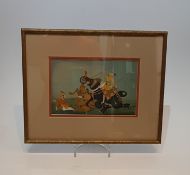 A framed and glazed Indo-Persian miniature gouache on paper, depicting a hunter on elephant back