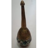 A Ottoman hand painted glazed ceramic and gilt copper rosewater sprinkler with a stylised floral
