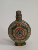 A Chinese cloisonne enamel snuff bottle, depicting a pair of dragons chasing a flaming pearl, with a