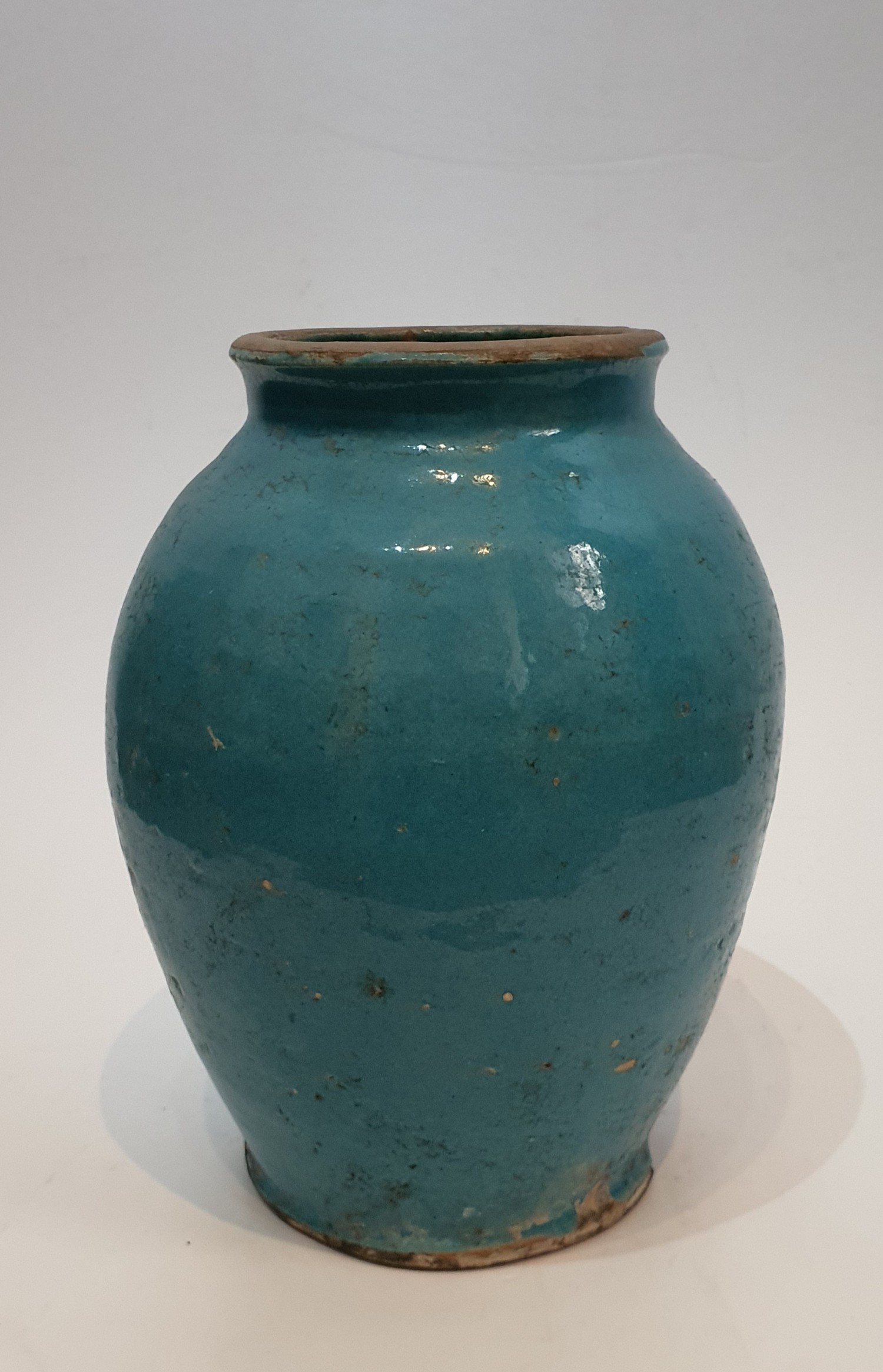 A 12th Century Islamic blue glaze ceramic jar. Unglazed lip and foot. H.25xW.18cm - Image 2 of 3