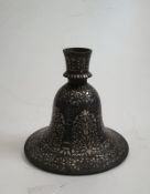 A 19th century Indian Bidriware hookah base. With inlaid floral design. H16cm.