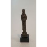 An early Oriental bronze goddess on a square base. H.10.5cm