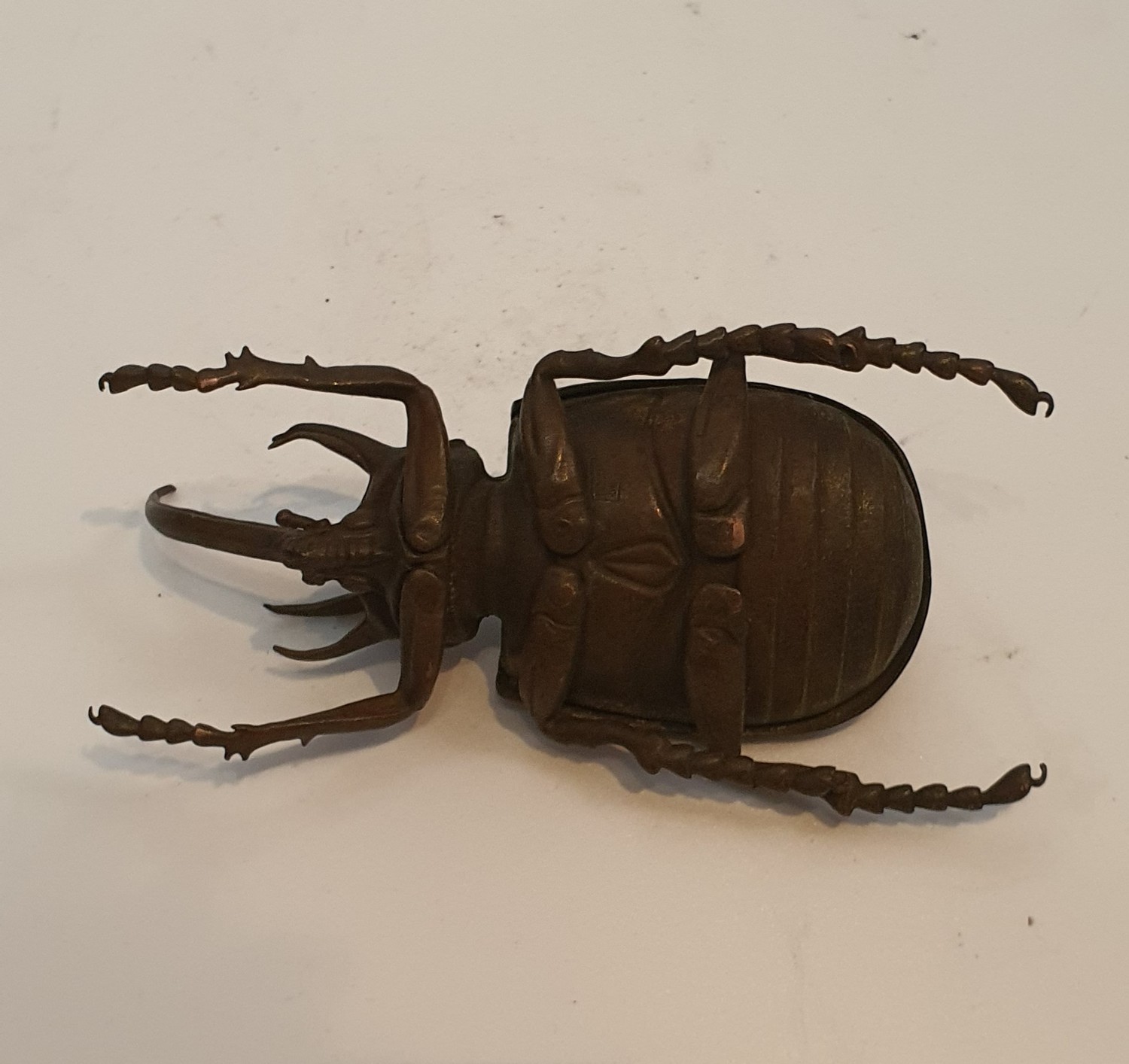 A Japanese cast bronze figure of a Rhinoceros Beetle, realistically modelled. H.12cm - Image 3 of 3