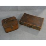 A vintage leather vanity case and a similar documents case. H.11 L.45 W.28cm