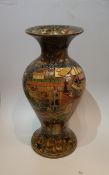 A large early 20th century Indian hand painted paper mache vase, decorated with hunting scenes,