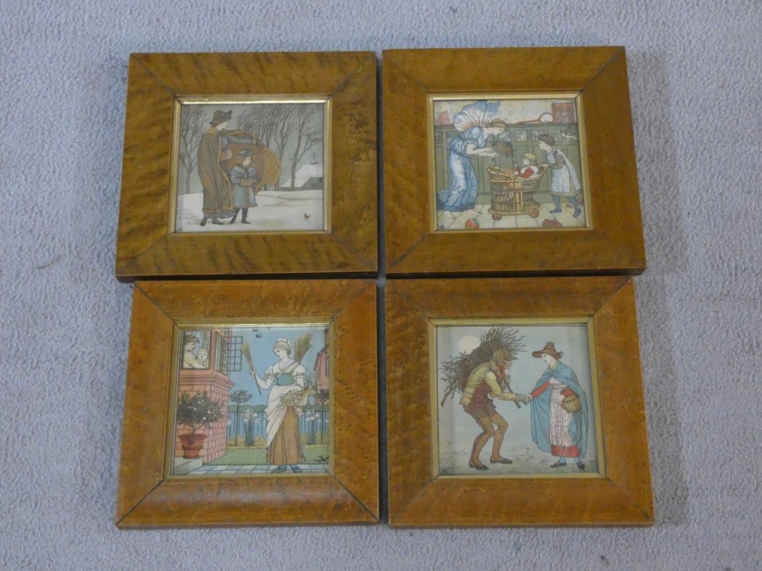 A set of four 19th century maple framed and glazed Walter Crane coloured illustration lithographic