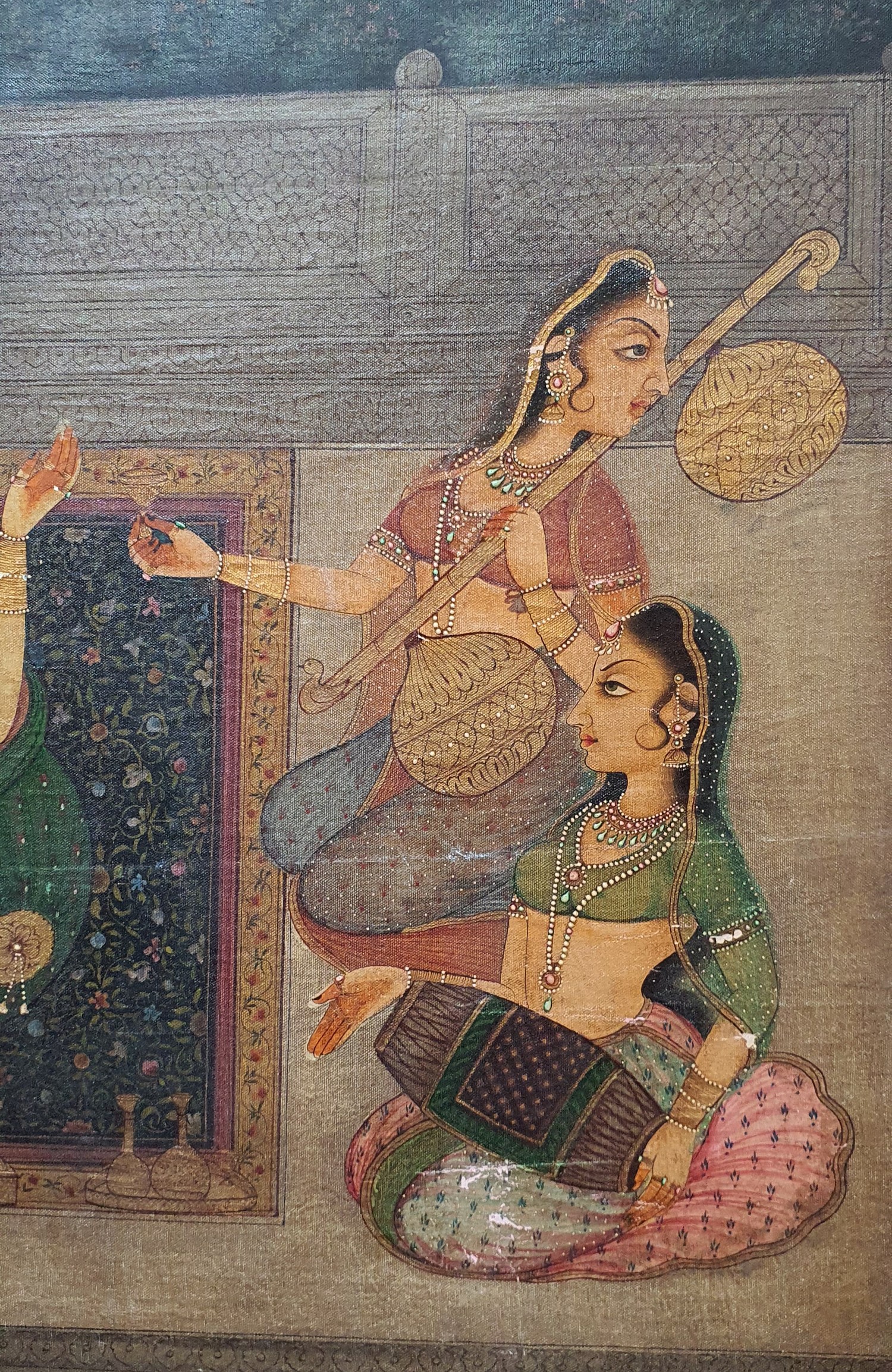 An Indo-Persian gouache on canvas, Laily Majnoon, depicting two lovers with musicians. H.114xW.84cm - Image 3 of 5