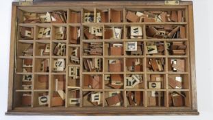A large collection of vintage wooden backed spelling letters, symbols and numbers in various type