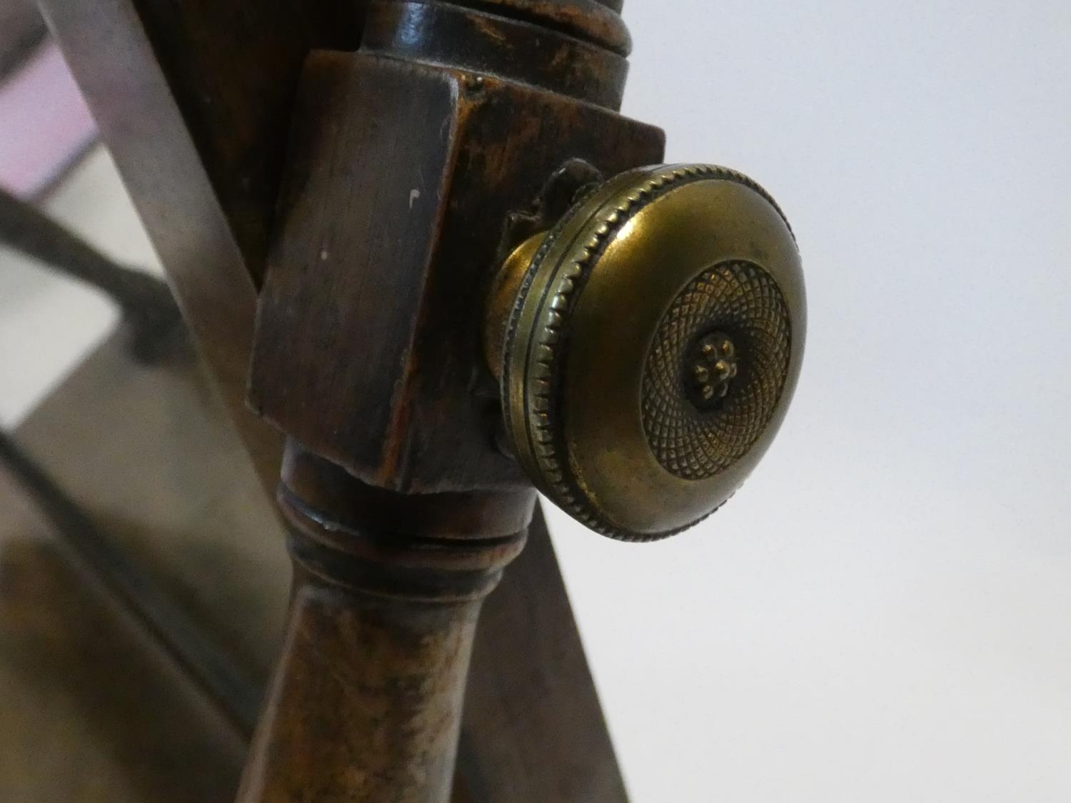 A Georgian mahogany swing toilet mirror fitted with original plate on bowfronted base with two - Image 3 of 10
