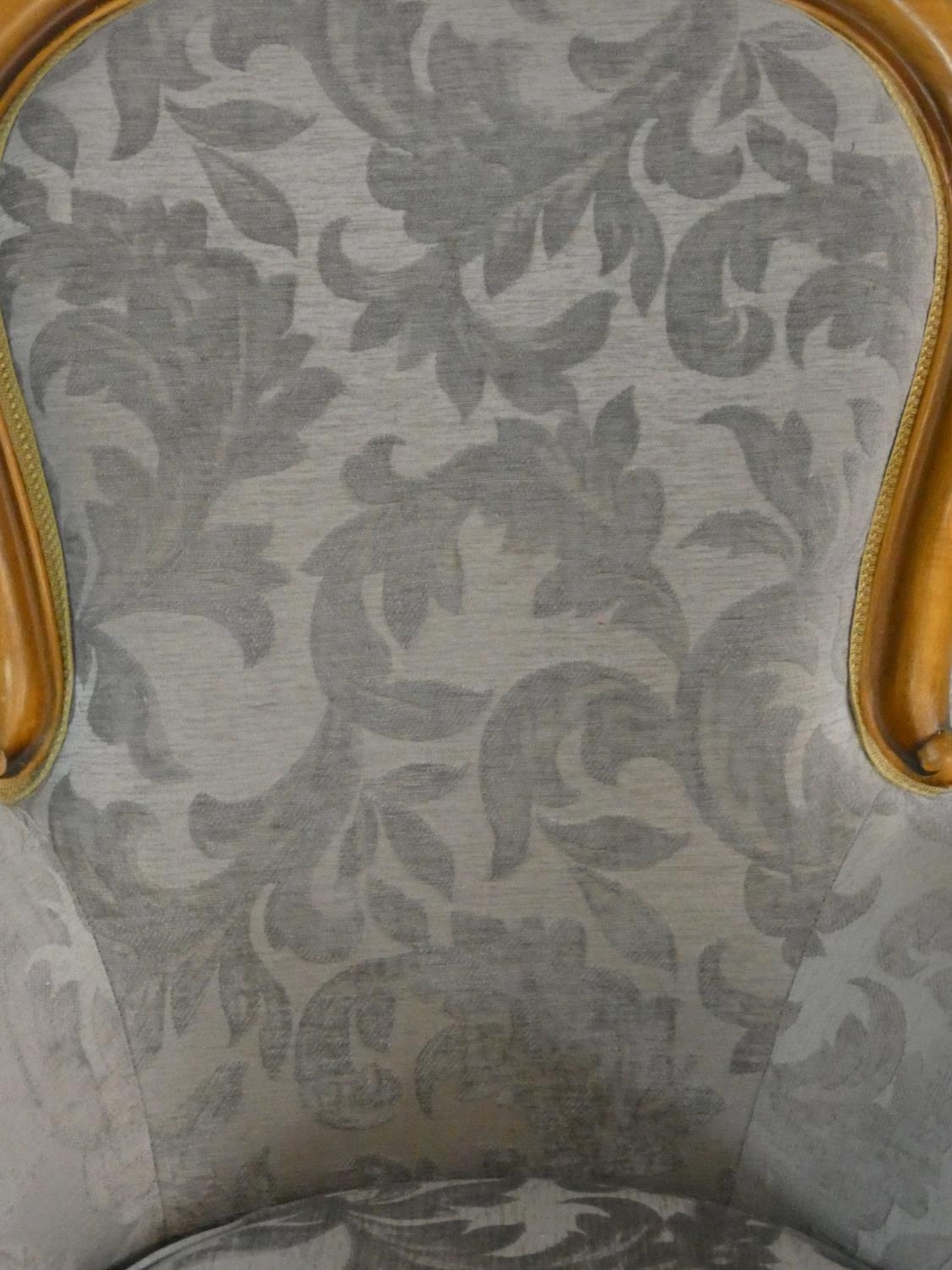 A pair of 19th century style beech framed armchairs in cut floral velour upholstery on carved - Image 3 of 6