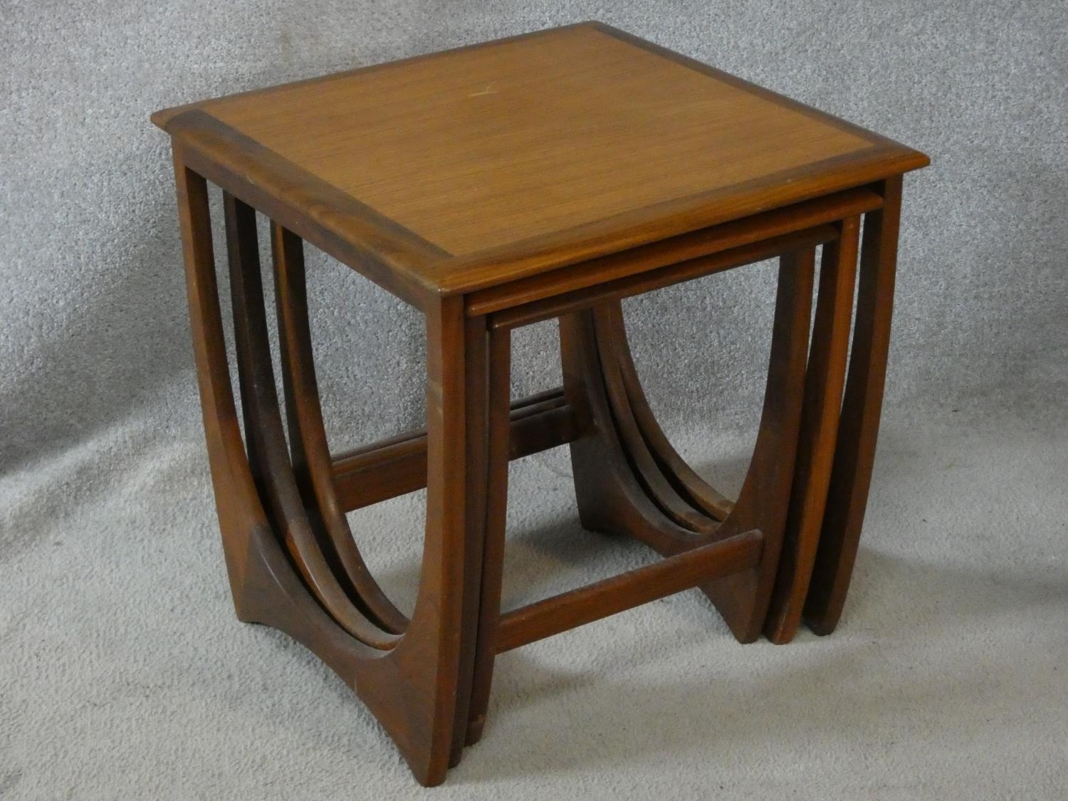 A nest of three mid century vintage teak G-Plan style graduating occasional tables. H.51 L.50 W.50cm - Image 2 of 3