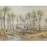 Henry Pilleau (1813-1899) A framed and glazed watercolour, Village on the Nile, signed with
