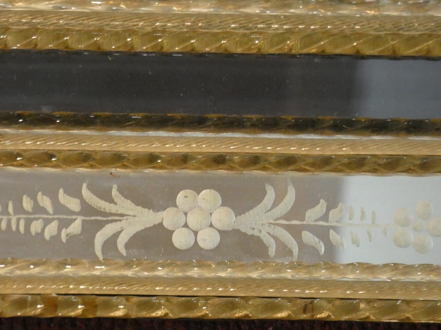 A Murano glass wall mirror with polychrome floral decoration and etched panels. H.70 W.87cm - Image 3 of 5