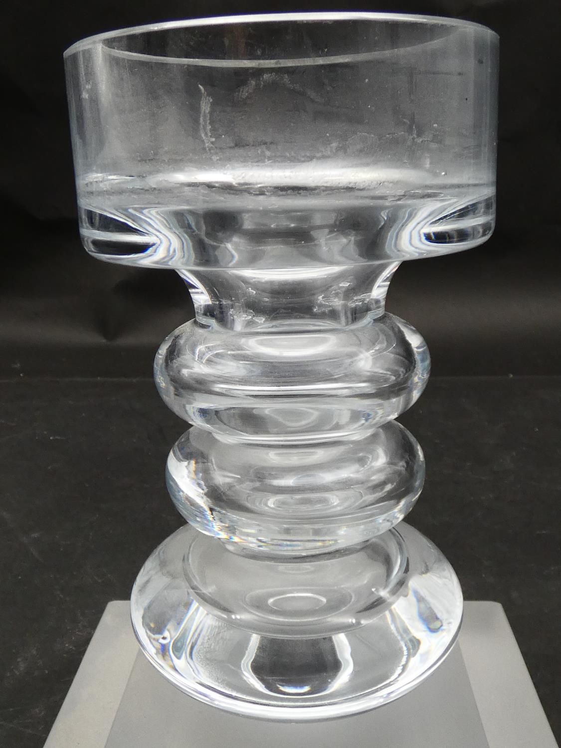 A pair of glass candlesticks with frosted glass square pedestal bases. H.21 L.15 W.15cm - Image 5 of 5