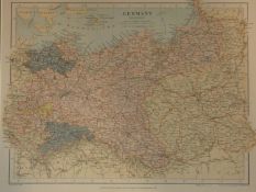 A framed and glazed 19th century hand coloured lithograph showing a map of Eastern Germany by Edward