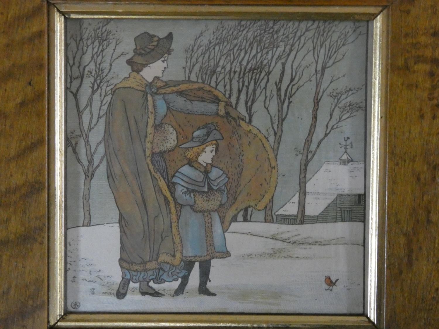 A set of four 19th century maple framed and glazed Walter Crane coloured illustration lithographic - Image 5 of 7