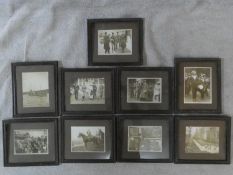 A collection of nine framed and glazed WW1 black and white photos. Depicting various wartime