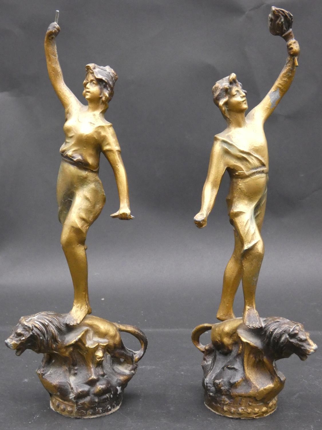 A pair of antique French spelter figures and a miscellaneous collection of brass items viz; a pair - Image 5 of 19