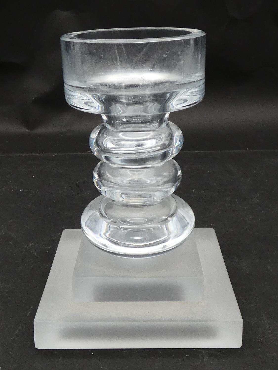 A pair of glass candlesticks with frosted glass square pedestal bases. H.21 L.15 W.15cm - Image 2 of 5