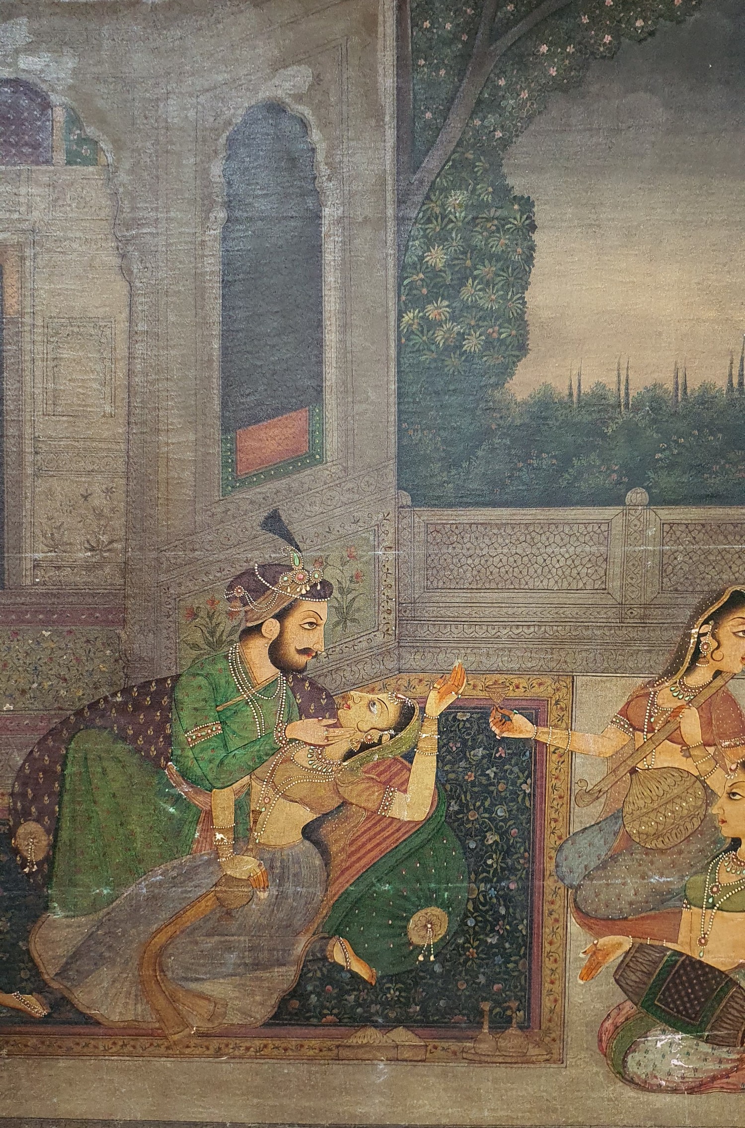 An Indo-Persian gouache on canvas, Laily Majnoon, depicting two lovers with musicians. H.114xW.84cm - Image 2 of 5