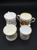 Four Victorian hand painted and gilded floral design christening mugs, some with gilded