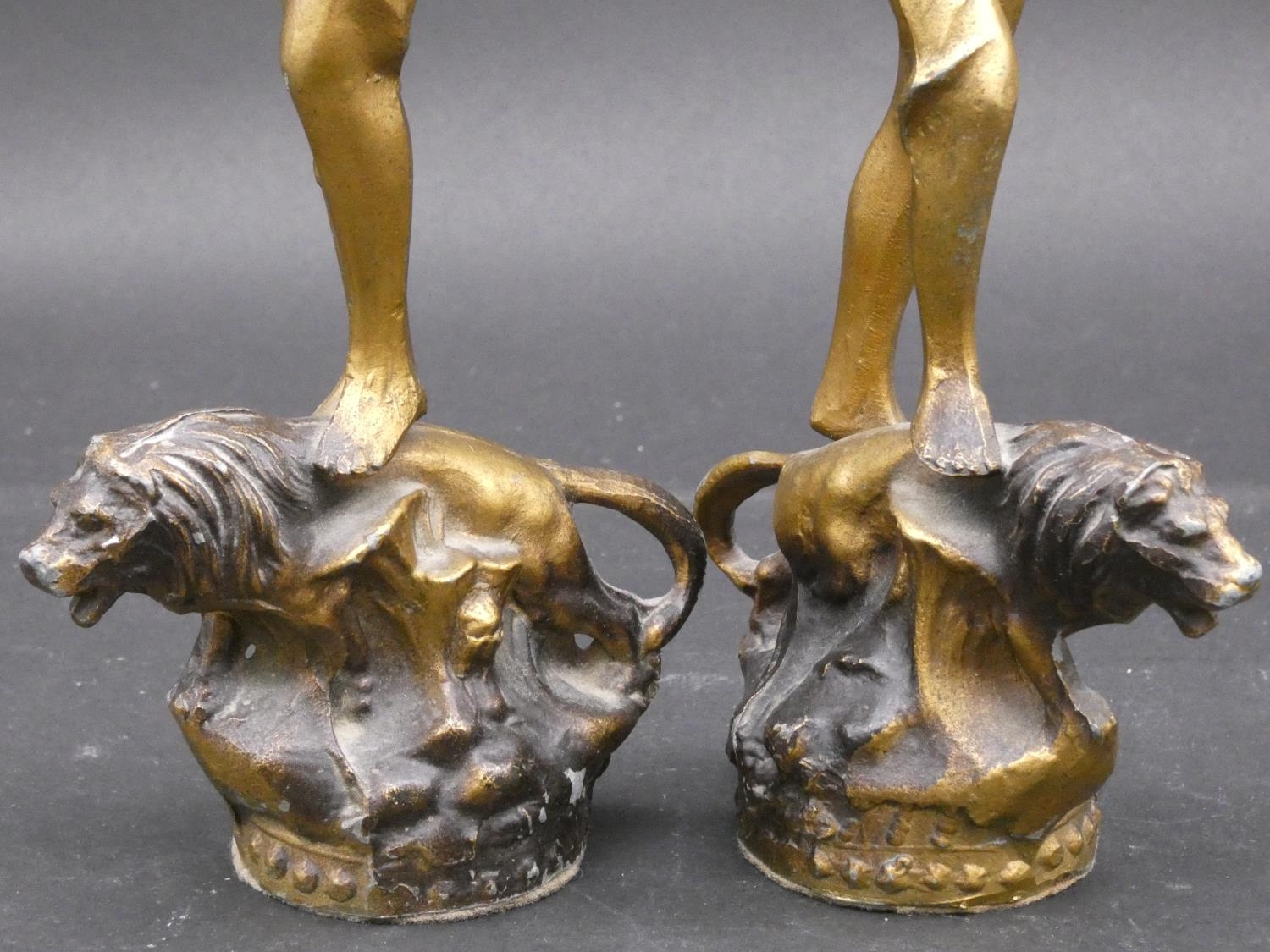 A pair of antique French spelter figures and a miscellaneous collection of brass items viz; a pair - Image 7 of 19