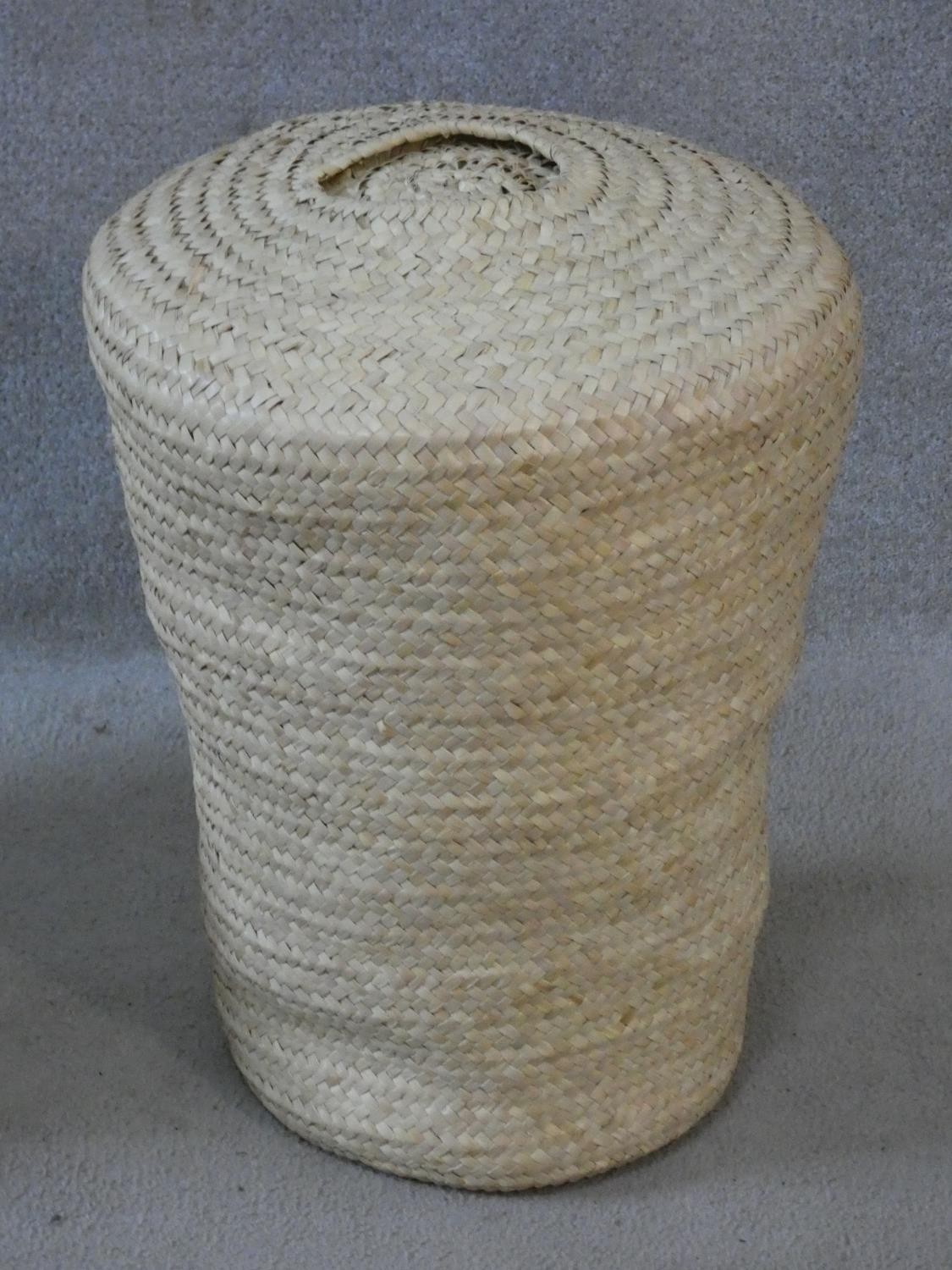 Two North African inspired rattan stools, stuffed and heavily weighted. H.53 W.41 L.41cm - Image 2 of 2