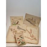 A collection of seven antique Chinese and Japanese ink paintings on paper. One of a quail, one of