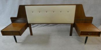 A mid century vintage teak G-Plan headboard with integral bedside cabinets with Ebenezer Gomme
