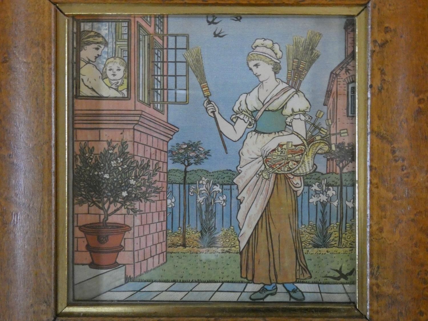 A set of four 19th century maple framed and glazed Walter Crane coloured illustration lithographic - Image 2 of 7