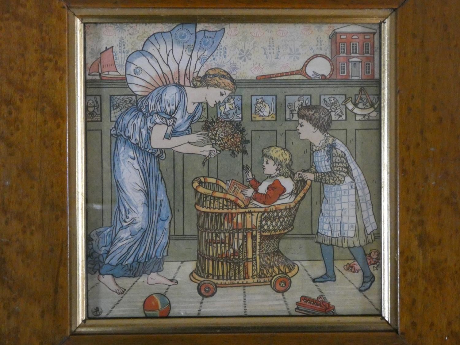 A set of four 19th century maple framed and glazed Walter Crane coloured illustration lithographic - Image 4 of 7