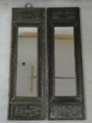 A pair of Indian carved and pierced hardwood pier mirrors. H.120 W.36cm