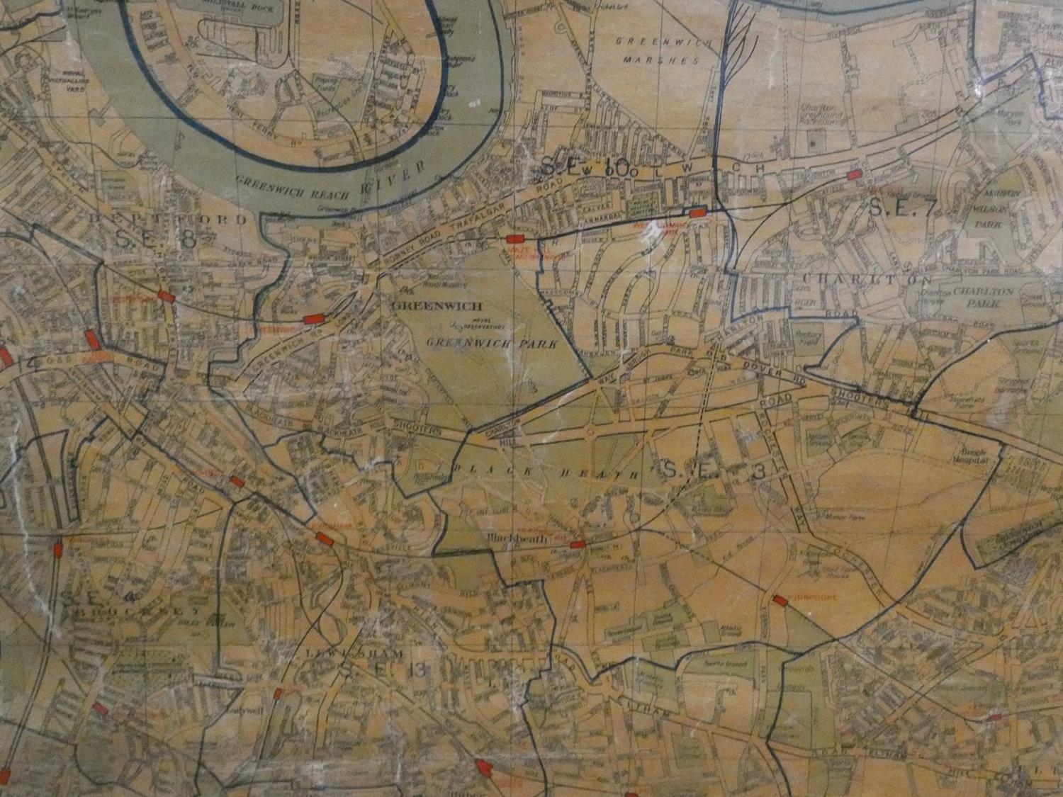 A very large varnished vintage canvas map of London. H.148 W.184cm - Image 5 of 9