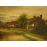 A 19th century gilt framed oil on board, rural village scene. H.51 W.71cm