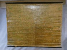 A very large varnished vintage canvas map of London. H.148 W.184cm