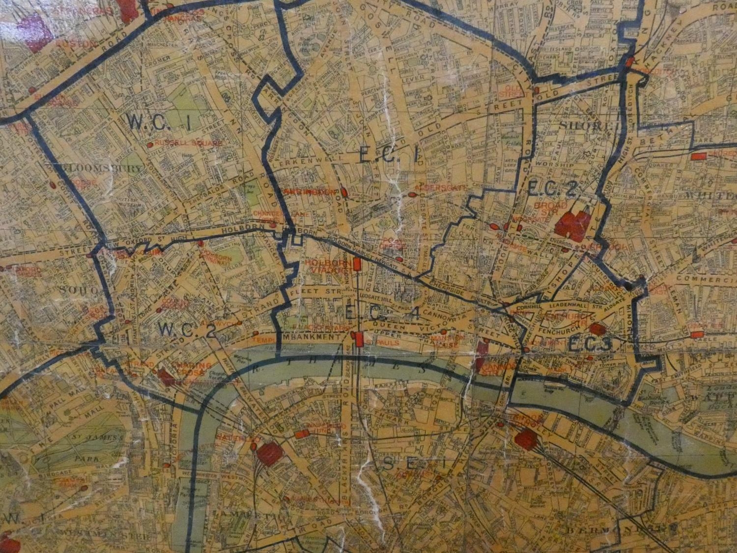 A very large varnished vintage canvas map of London. H.148 W.184cm - Image 2 of 9