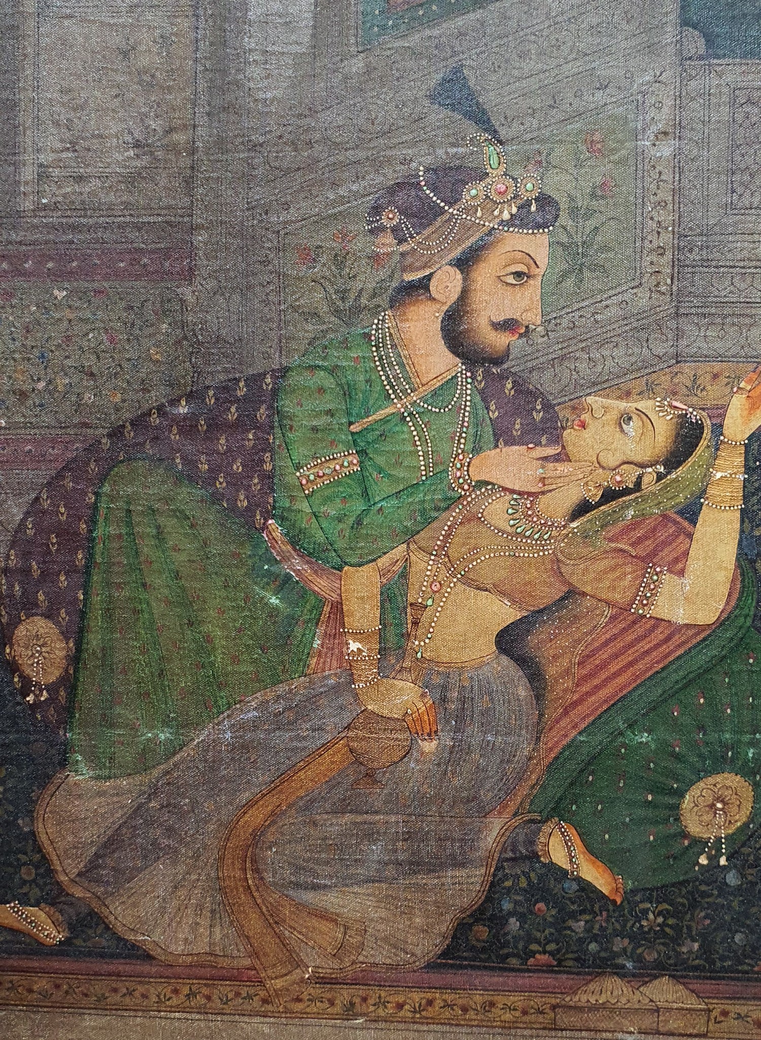 An Indo-Persian gouache on canvas, Laily Majnoon, depicting two lovers with musicians. H.114xW.84cm - Image 4 of 5
