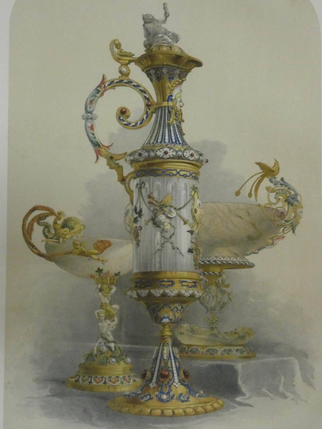 Three 19th century framed and glazed hand coloured plates of various pieces from Watherston & - Image 2 of 7