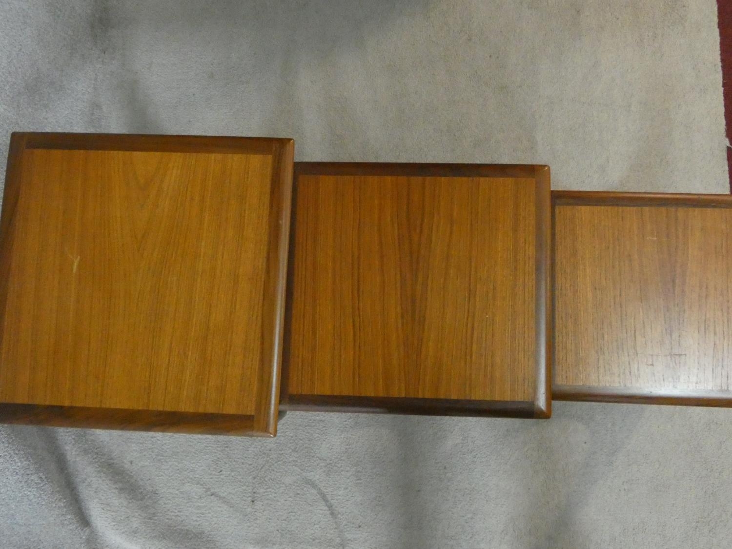 A nest of three mid century vintage teak G-Plan style graduating occasional tables. H.51 L.50 W.50cm - Image 3 of 3