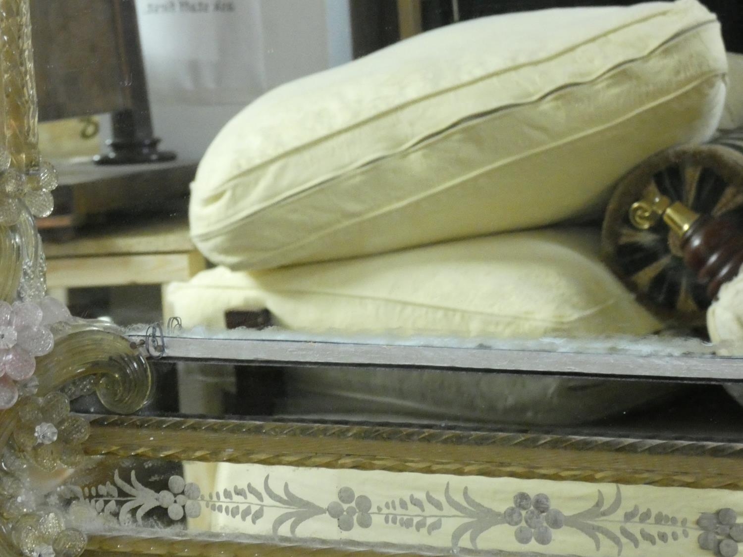 A Murano glass wall mirror with polychrome floral decoration and etched panels. H.70 W.87cm - Image 5 of 5