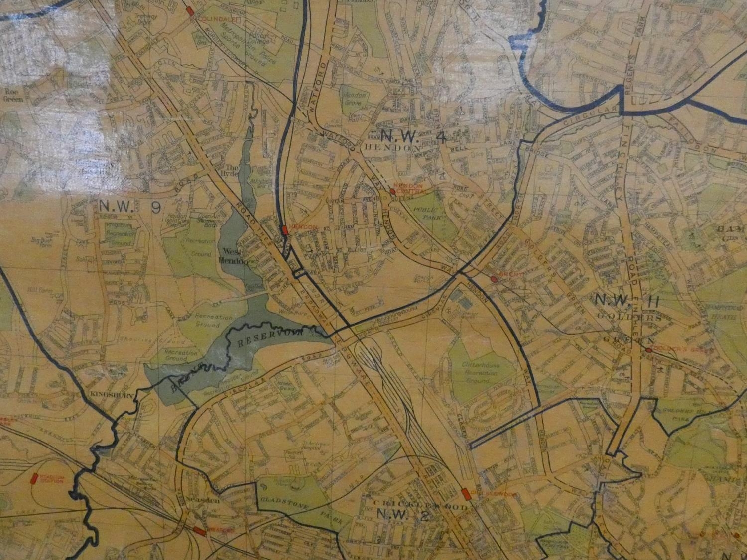 A very large varnished vintage canvas map of London. H.148 W.184cm - Image 4 of 9