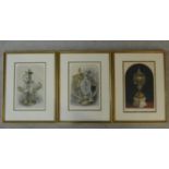 Three 19th century framed and glazed hand coloured plates of various pieces from Watherston &
