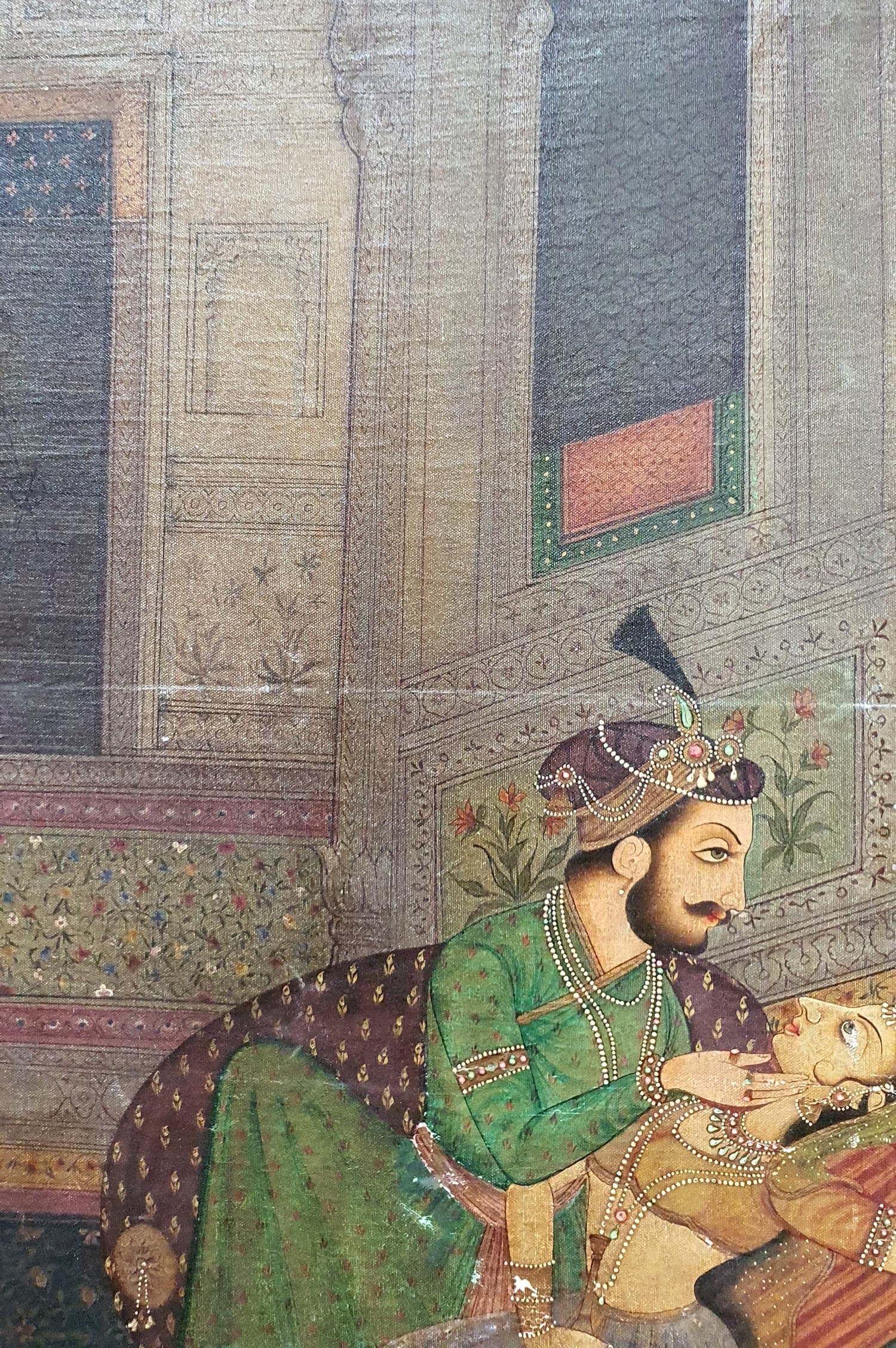 An Indo-Persian gouache on canvas, Laily Majnoon, depicting two lovers with musicians. H.114xW.84cm - Image 5 of 5