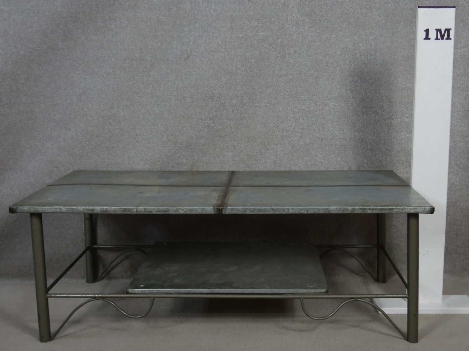 A metal framed low table with zinc lined top. H.43 L.120 W.60.5cm - Image 4 of 4